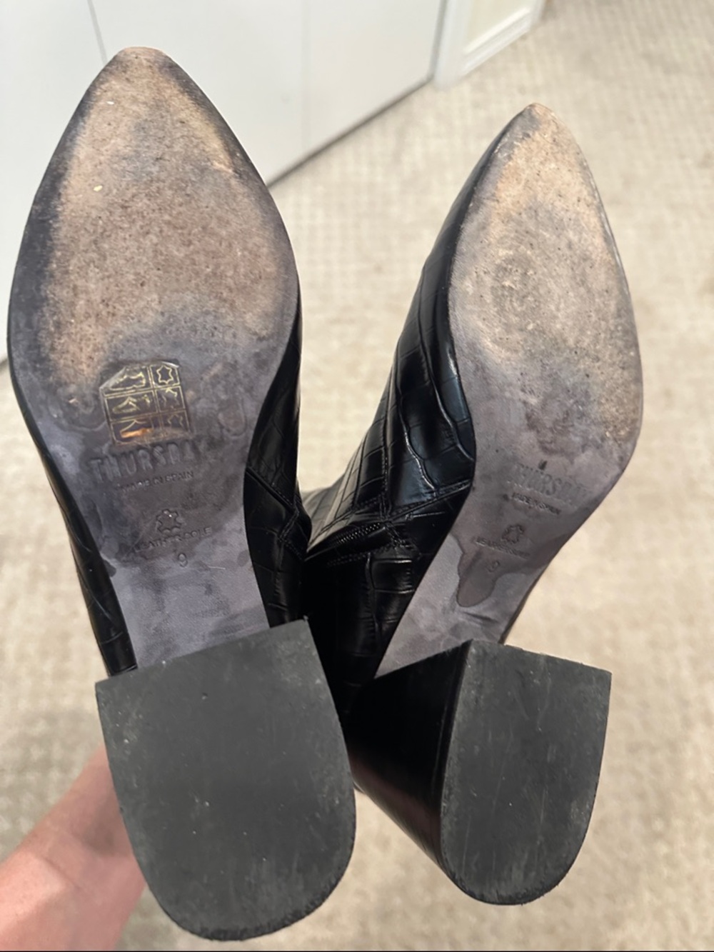 Women's Black Croc-Embossed Pointed Ankle Booties - Picture 7 of 7